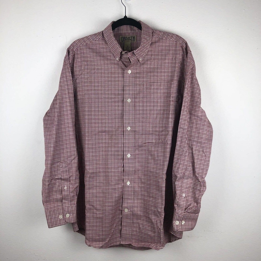 Duluth Trading Co Mens M Button Down Shirt Red Plaid Classic Heritage